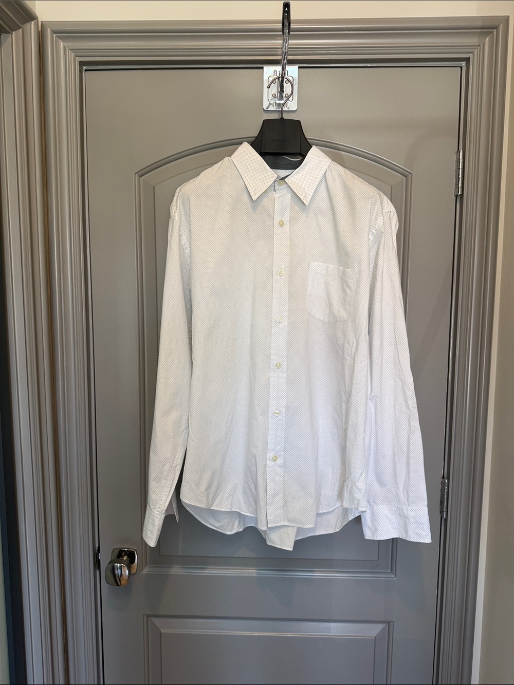 J. Crew White Men's Long-Sleeve Small Dot Dress Shirt with Button-Down Collar